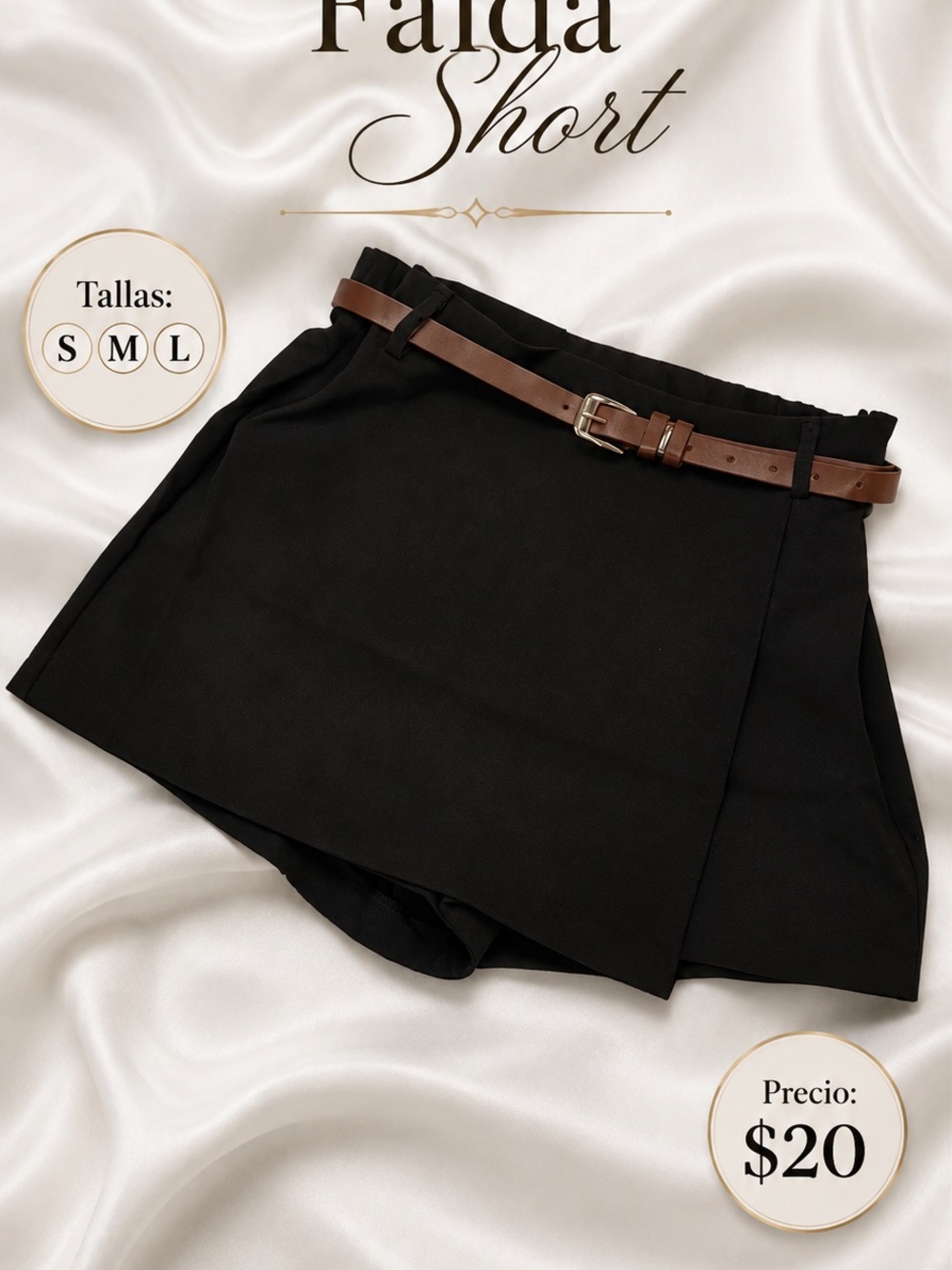 Women’s Black Short Skort with Belt S/M/L